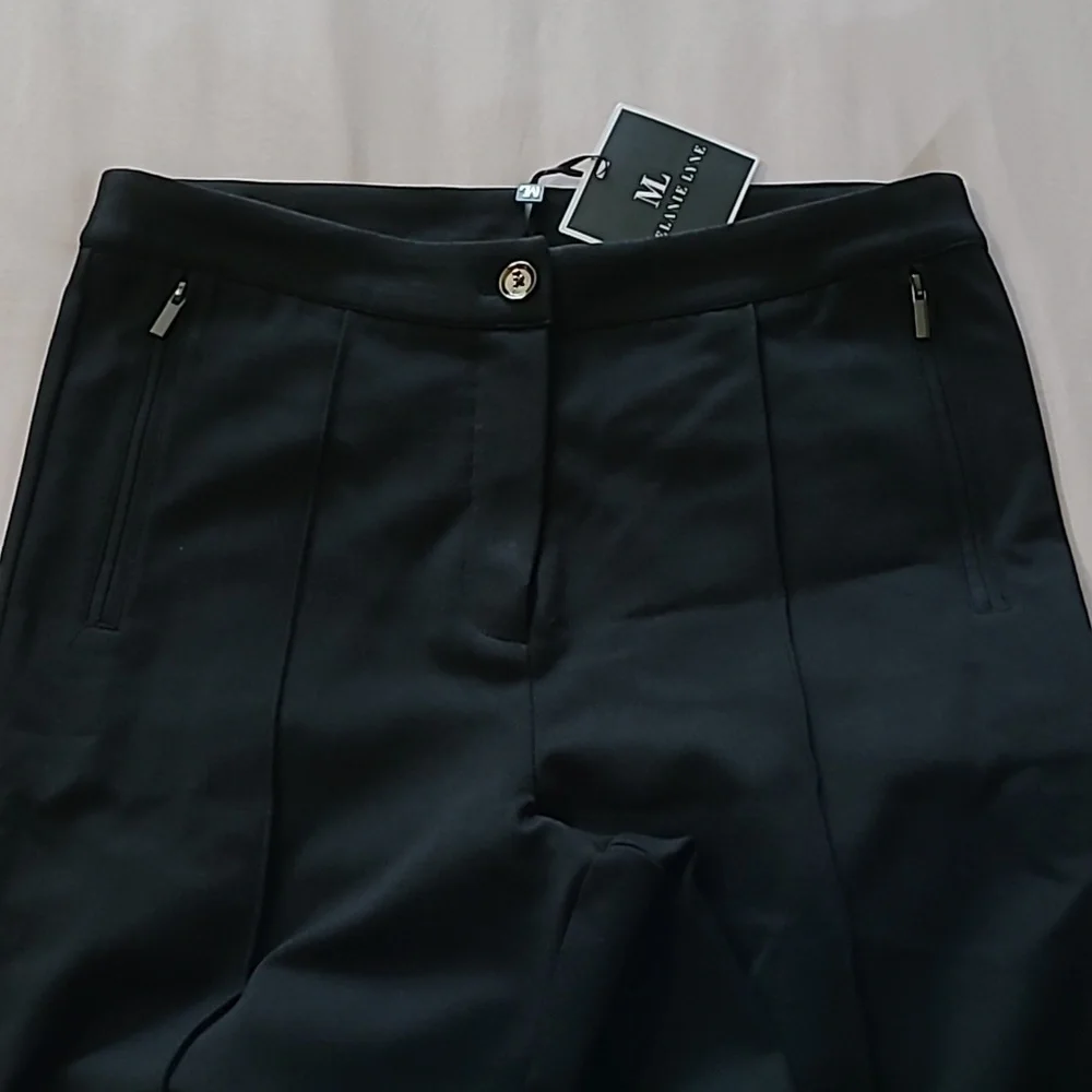 Melanie Lyne Black Pintuck Straight-Leg Pants Size Medium - Picture 3 of 8